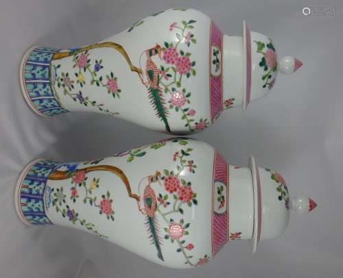 Pair Chinese Qing Dynasty Famille Rose Vases