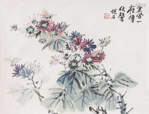 吴悦石 菊花 设色纸本镜芯