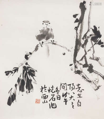 吴悦石 花鸟 水墨纸本镜芯