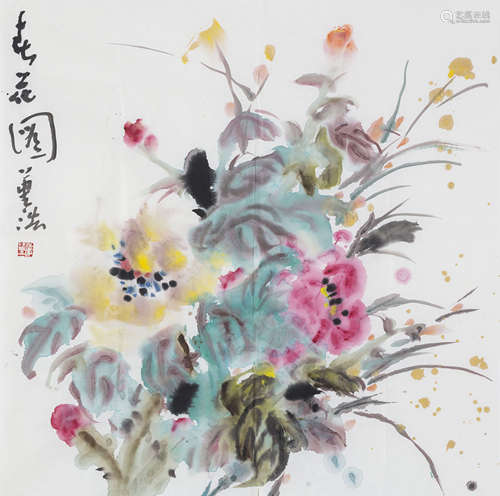 董浩 花鸟 设色纸本镜芯