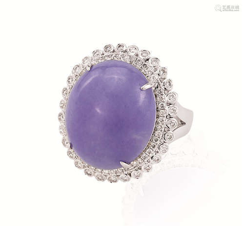 天然满色紫罗兰翡翠配钻石戒指