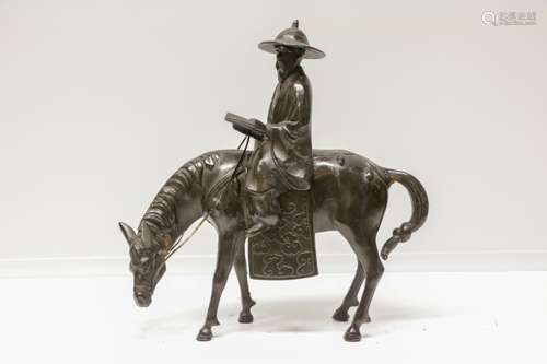 Chinese Bronze Statue of a Horse Man w/ Scroll