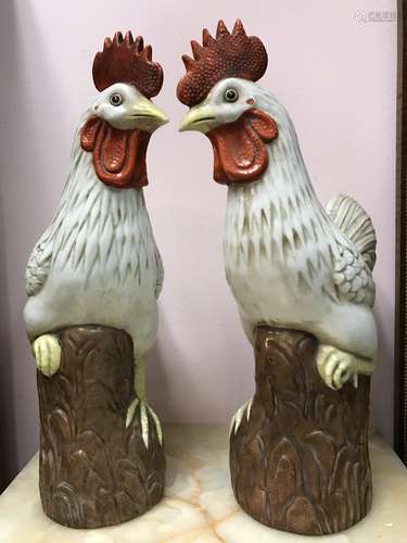 Pair of Chinese Porcelain Roosters