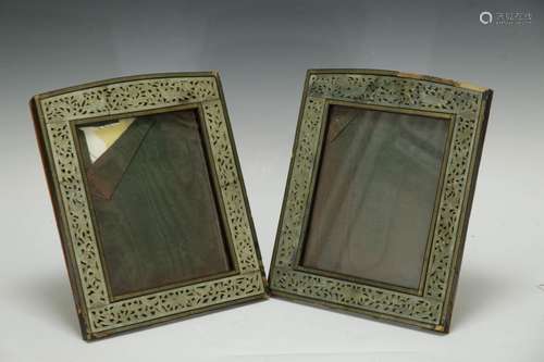 Pair of Wood Table Photo Frame with Jade