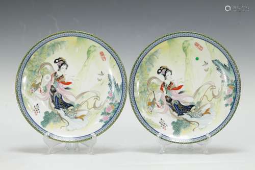 Pair of Chinese Famille Rose Plates