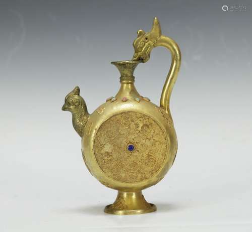 Chinese Gilt Bronze Rooster Form Ewer