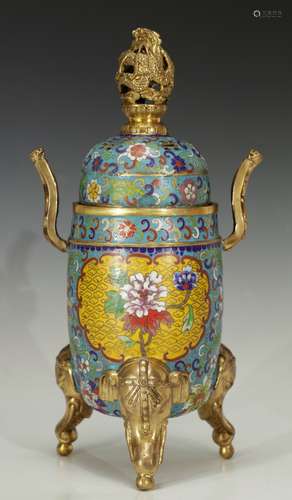 Chinese Cloisonne Tripod Censer, Marked on Bottom