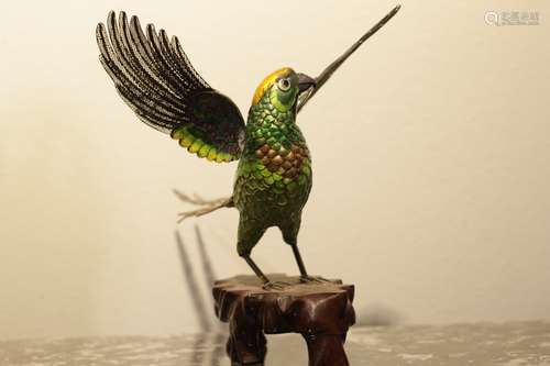 Chinese Silver Enamel Parrot