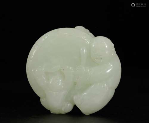 Chinese Carved White Jade of 2 Boys