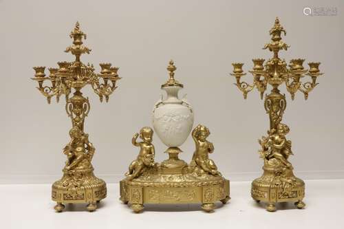 Set of French Gorgeous Gilt Bronze Clock Set