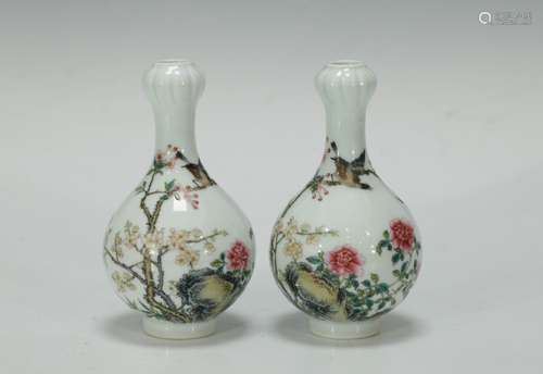 Pair of Chinese Famille Rose Vase