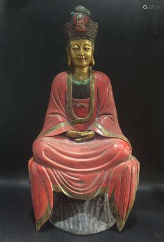 Chinese Red Glazed w/ Gilt Tracery Buddha