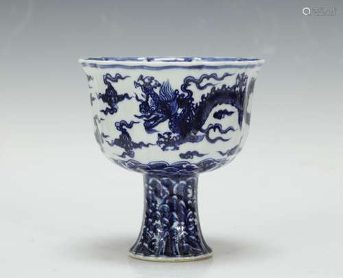 Chinese Blue/White High Foot Cup