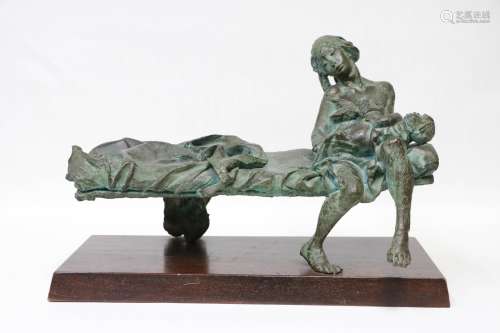 European Bronze Statue of a Mother and an Infant