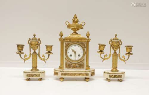 French Marble Bronze Clock Set