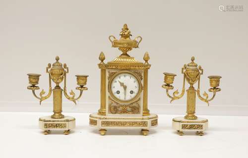 French Marble Bronze Clock Set