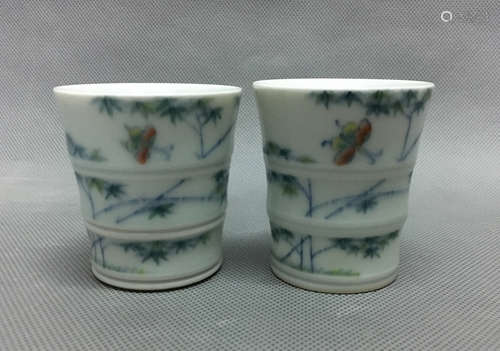 Chinese Famille Verte Porcelain Cups