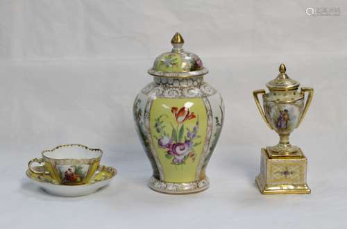 3 Piece of Porcelain Cup,  Vase and Cover Jar