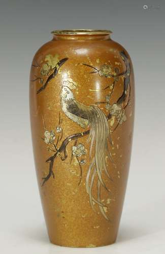 Japanese Sakudo Mixed Metal Inlaid Bronze Vase