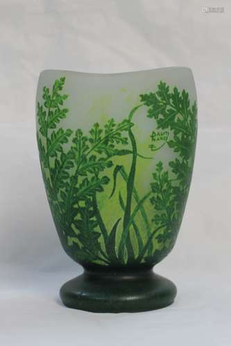 Green Glass Vase, Signed