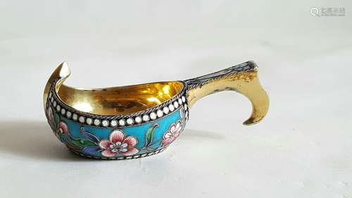 Antique Russian Gilt Silver Enamel Kovsh