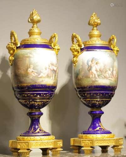 Pair of Porcelain  and Bronze Cover Vase