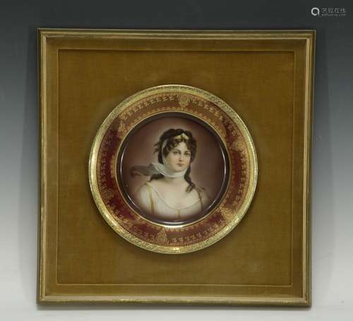 Royal Vienna Plate of A Young Lady, Framed