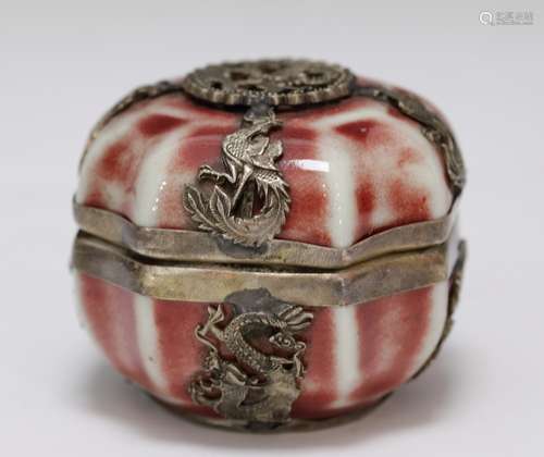 Chinese Porcelain Box Mounted w/ Silver