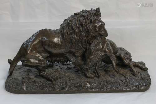 Bronze Lion Hunting, Signed 