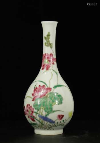 Chinese Famille Rose Porcelain Vase, Marked