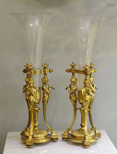 Pair of Gilt Bronze Crystal, French - 19th C.