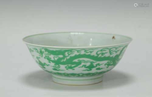 Chinese White Glazed Green Dragon Bowl