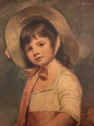 Antique Oil On Canvas Framed Barnwood Noble Girl