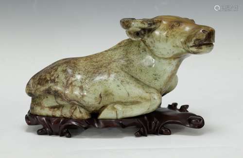 Chinese Carved Jade Buffalo w/ Base