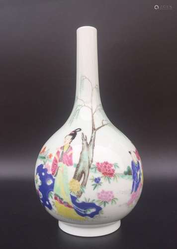 Chinese Famille Verte Porcelain Vase, Marked