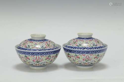 Pair of Chinese Famille Rose Covered Bowl