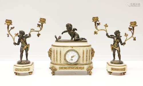 European Marble and Bronze Clock Set