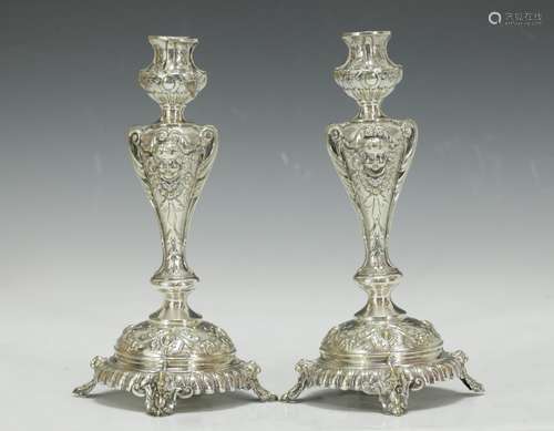 Pair of 19th.C Bronze Silver Plated Candle Sticks