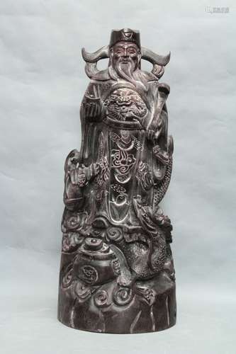 Chinese Zitan Wood Carved God of Wealthy