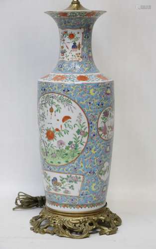 Chinese Porcelain Vase Mounted w/ Lamp