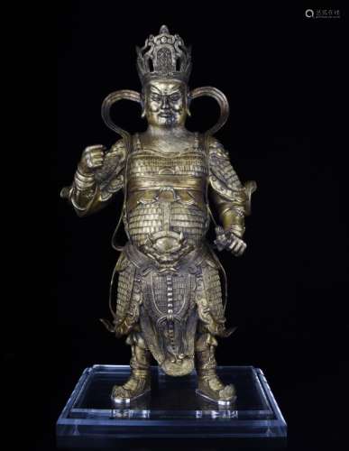 A GILT BRONZE FIGURE OF VAISRAVANA