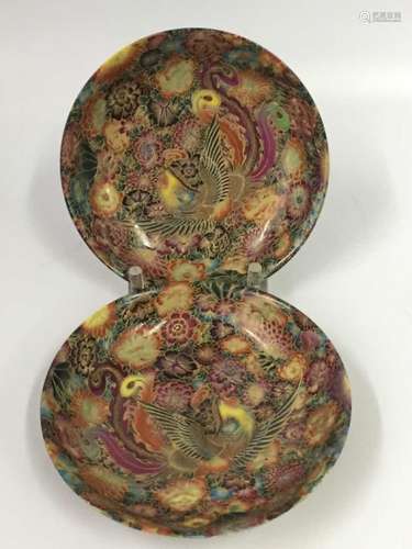 A PAIR OF ENAMEL DISHES