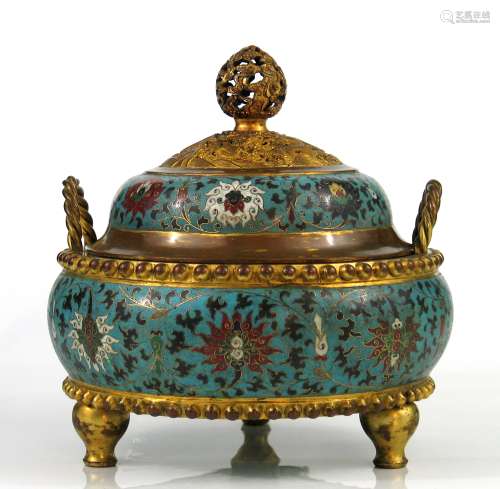Chinese cloisonne incense burner with lid, Jingtai