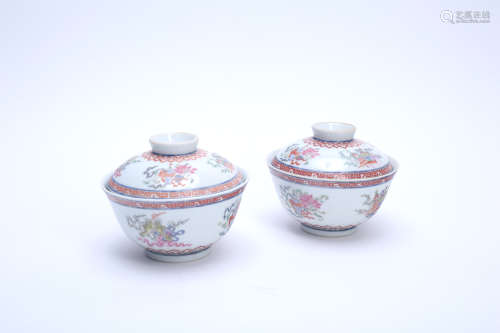 Pair Chinese famille rose porcelain bowls, Qianlong
