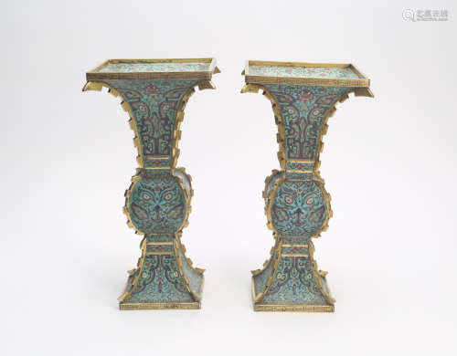 Pair Chinese cloisonne vases, Qianlong mark.