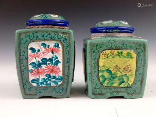 Two Chinese Yixing tea caddies.