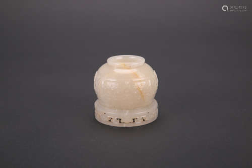 Chinese carved white jade dragon miniature jar