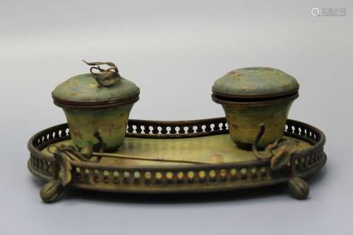 Painted metal inkwell