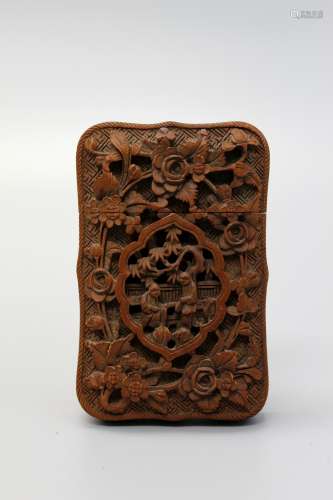 Chinese carved wood card box.