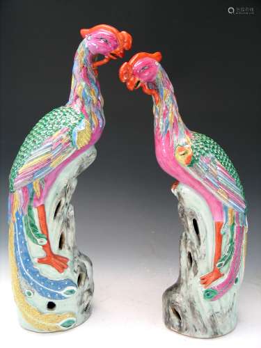 Chinese famille rose porcelain figures of phoenix